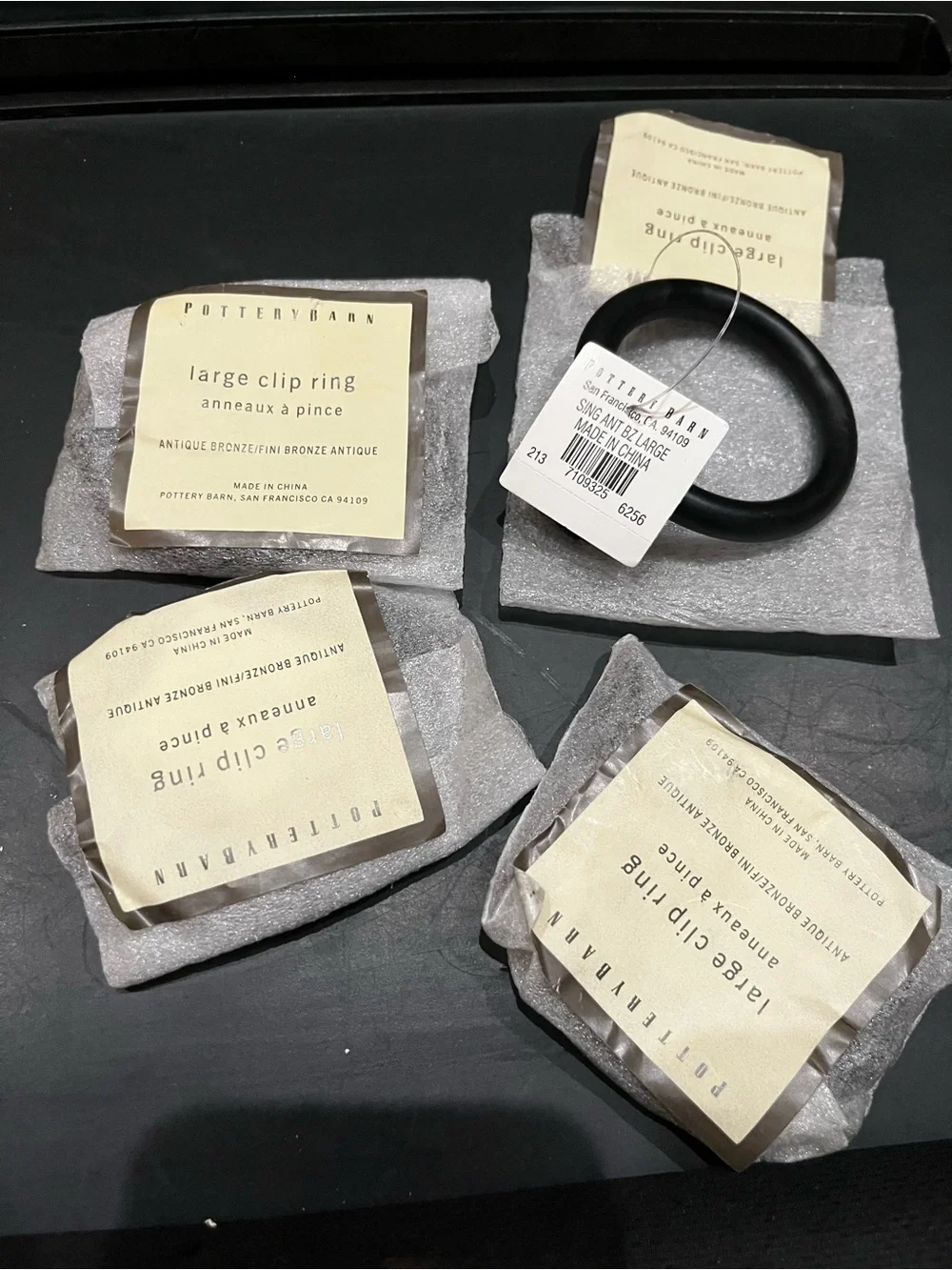 Pottery Barn Large Clip Ring - Black set of 4 $20